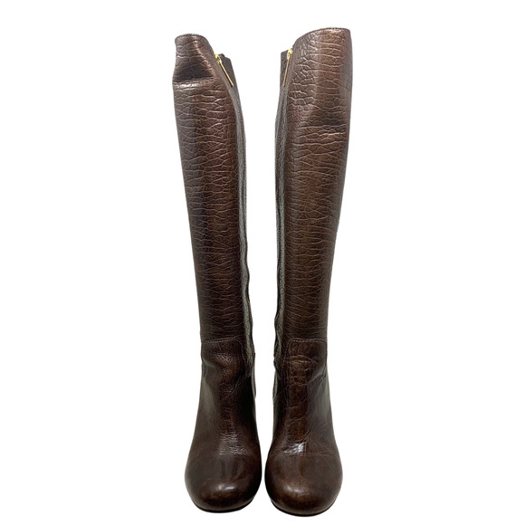 Tory Burch Dabney Knee High Wedge Boots Brown Croc Embossed Calf Leather Sz 6 - Picture 4 of 12